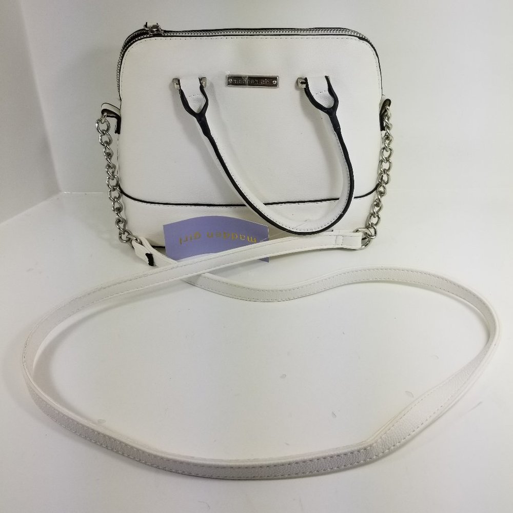 Madden Girl over the shoulder or hand purse white with black trim